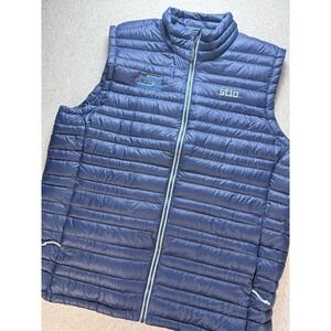 Stio Mens Hometown Down Vest Navy Blue Pertex Goose Down Puffer Large DPR Logo